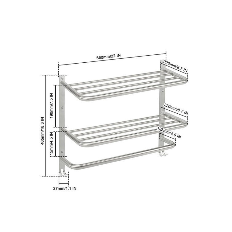 Brushed Nickel 22" Stainless Steel 3-Tier Wall Mounted Towel Rack
