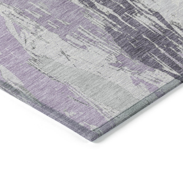 Lavender and Gray Rectangular Washable Synthetic Rug