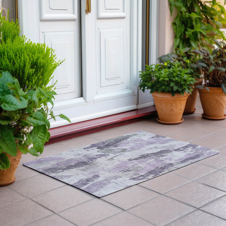 Lavender and Gray Rectangular Washable Synthetic Rug