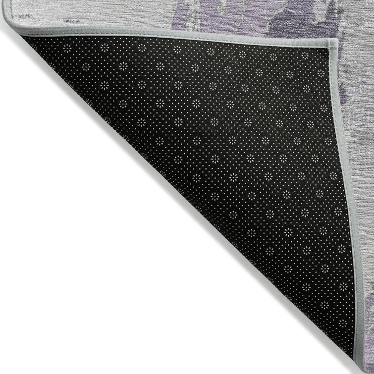 Lavender and Gray Rectangular Washable Synthetic Rug