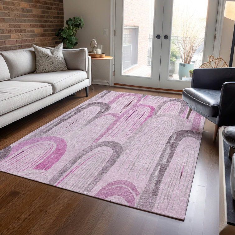 Geometric Red and Pink Synthetic 8' x 10' Washable Rug