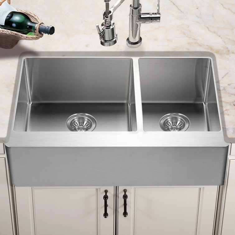 Epicure 33'' Stainless Steel Farmhouse Double Bowl Kitchen Sink
