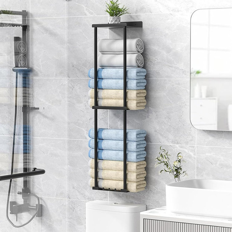 Black Wall Mounted 2-Layer Towel Rack Organizer