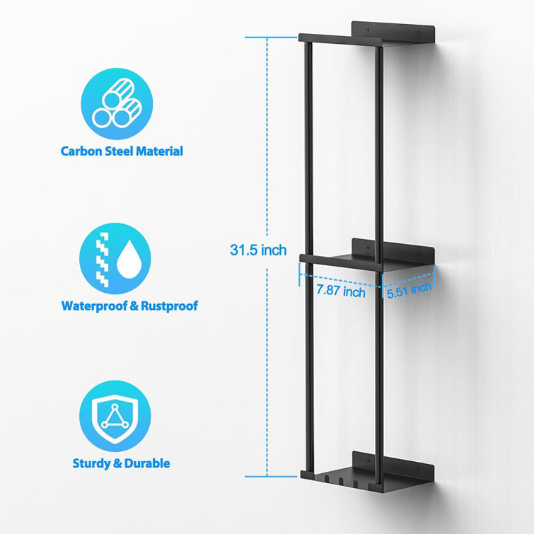 Black Wall Mounted 2-Layer Towel Rack Organizer