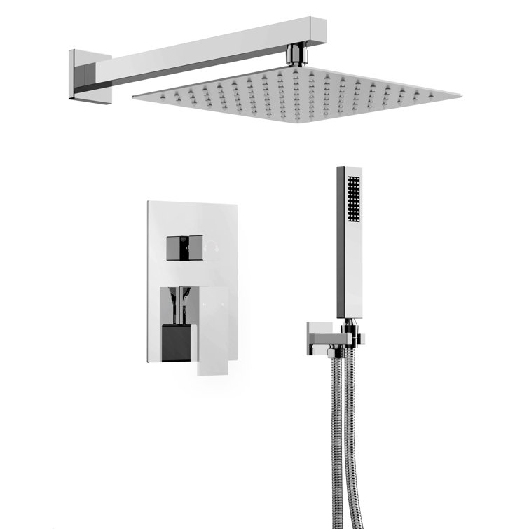 Chrome Dual Square Rain Shower System with Handheld Spray