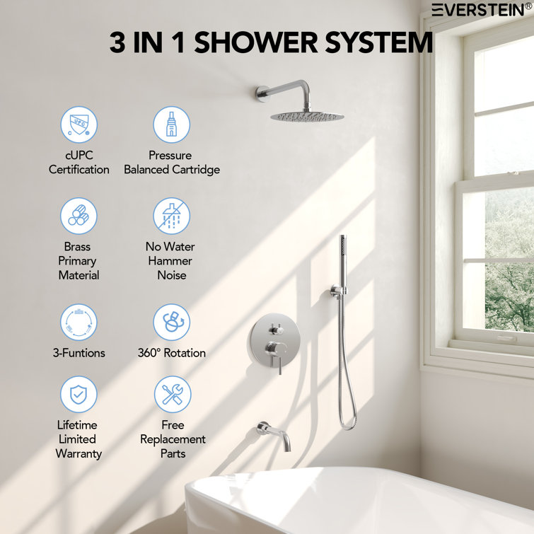 Chrome 10" Rainfall Wall Mounted Shower System with Handheld