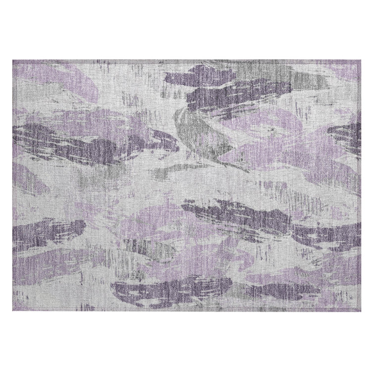 Lavender and Gray Rectangular Washable Synthetic Rug