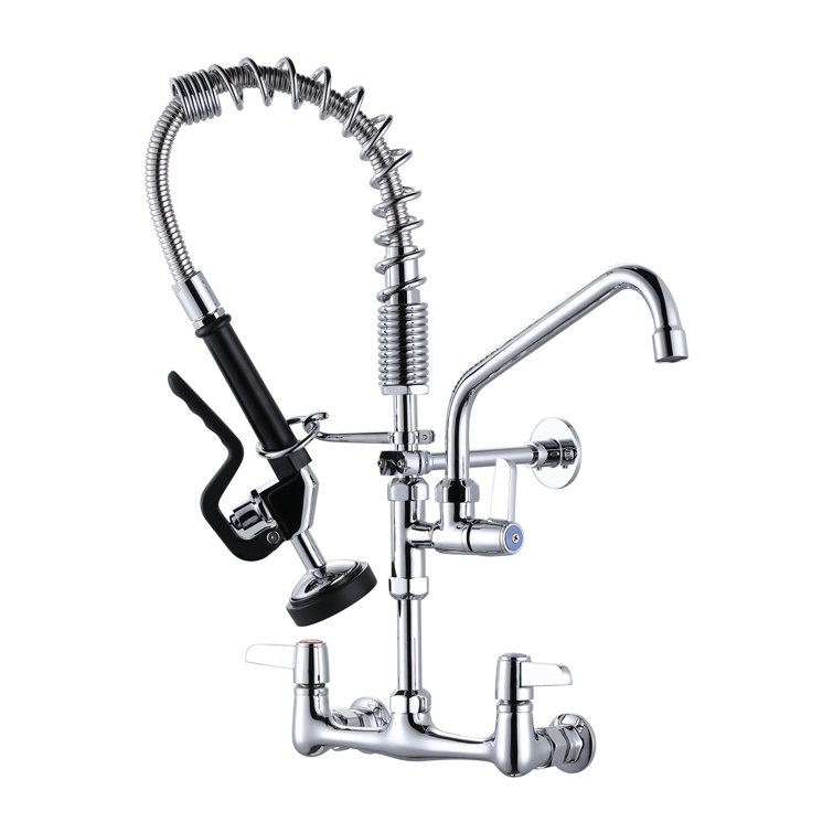 21-Inch Polished Chrome Triple Handle Wall Mount Kitchen Faucet