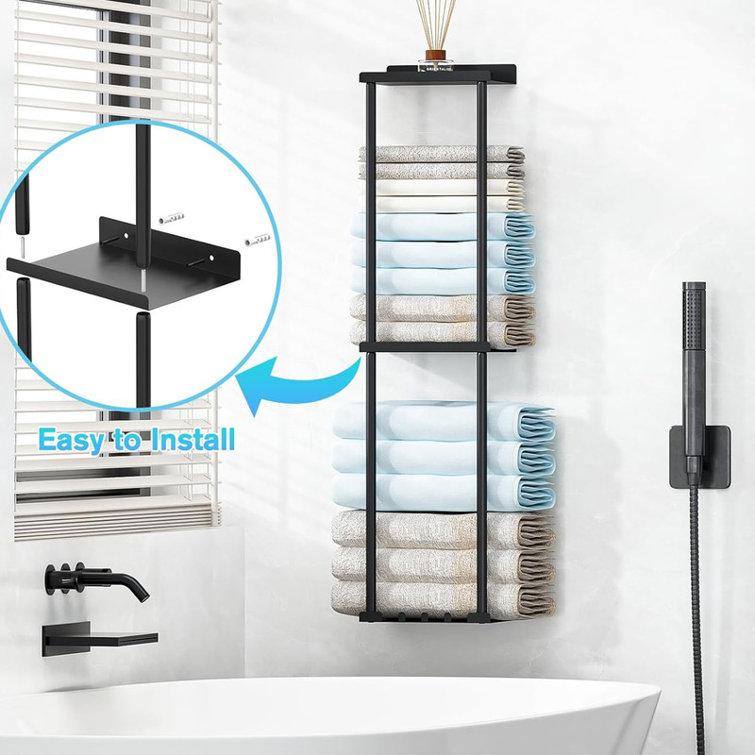 Black Wall Mounted 2-Layer Towel Rack Organizer