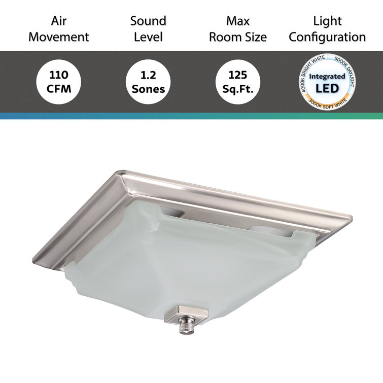 Square Brushed Nickel LED Ceiling Exhaust Fan with Frosted Glass