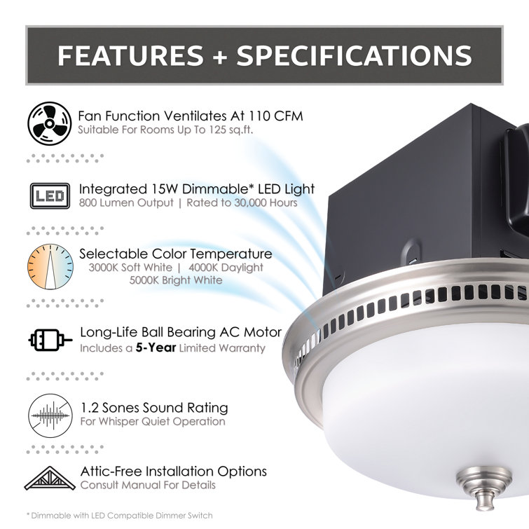 Round Brushed Nickel LED Ceiling Mount Exhaust Fan