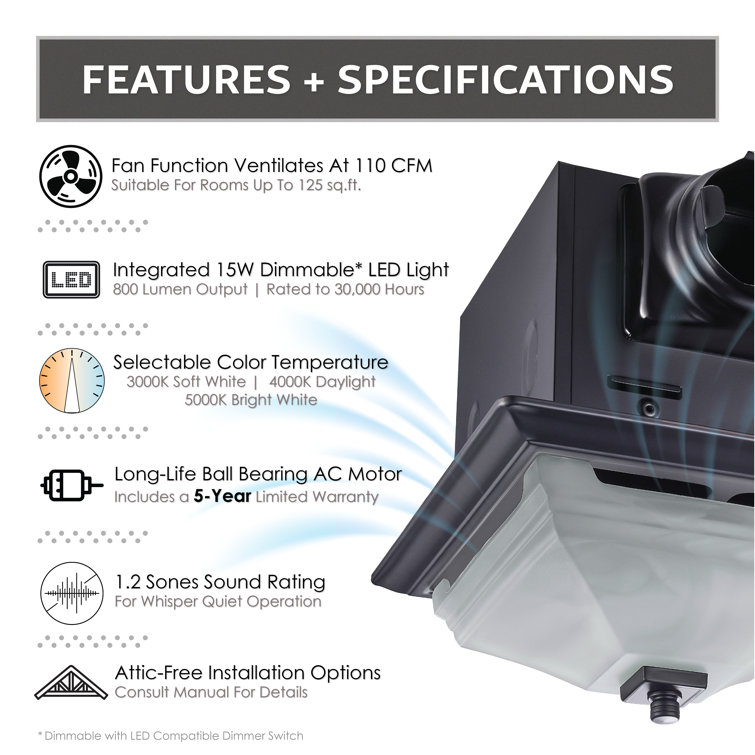 Matte Black Square Metal LED Ceiling Exhaust Fan