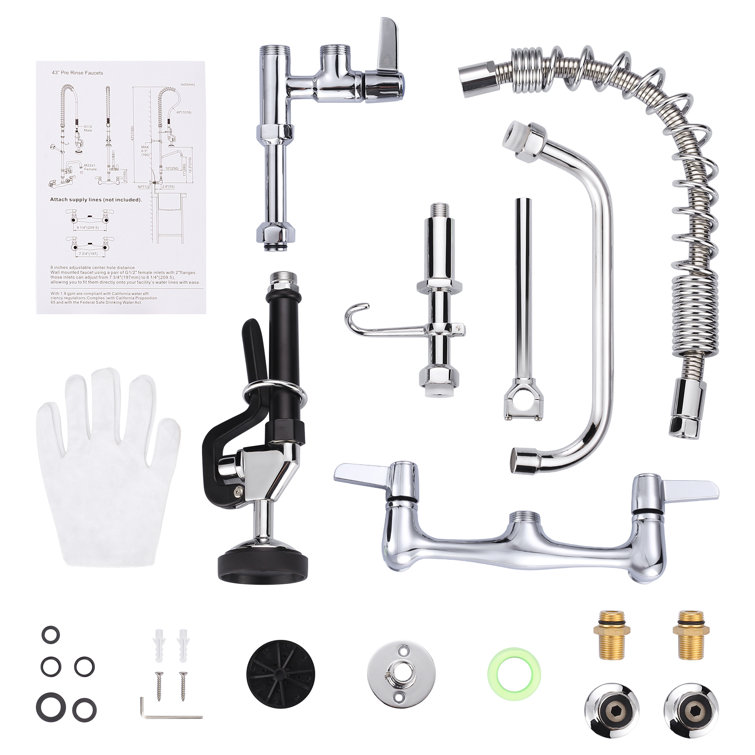21-Inch Polished Chrome Triple Handle Wall Mount Kitchen Faucet