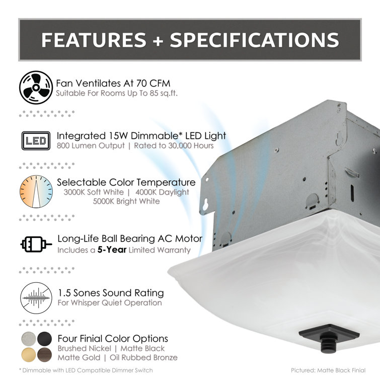 Decorative Square Semi-Flush Mount LED Ceiling Exhaust Fan