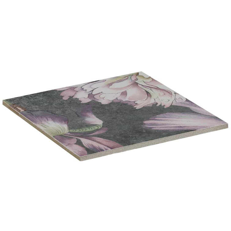 Angela Harris 8" x 8" Pink and Gray Porcelain Floral Wall Tile