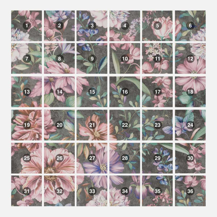 Angela Harris 8" x 8" Pink and Gray Porcelain Floral Wall Tile