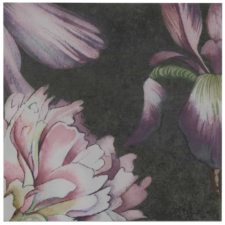 Angela Harris 8" x 8" Pink and Gray Porcelain Floral Wall Tile