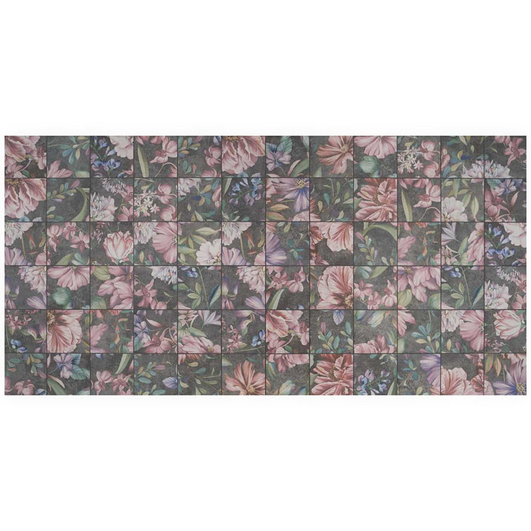Angela Harris 8" x 8" Pink and Gray Porcelain Floral Wall Tile