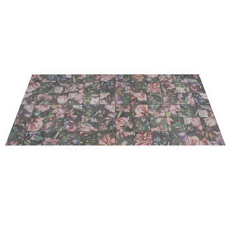 Angela Harris 8" x 8" Pink and Gray Porcelain Floral Wall Tile
