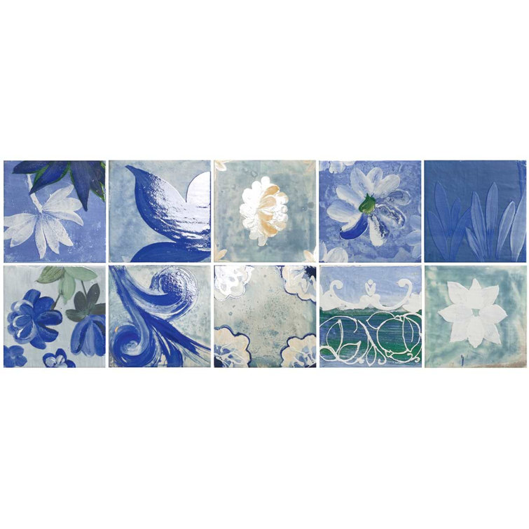 Angela Harris Blue and White Floral Porcelain Wall Tile