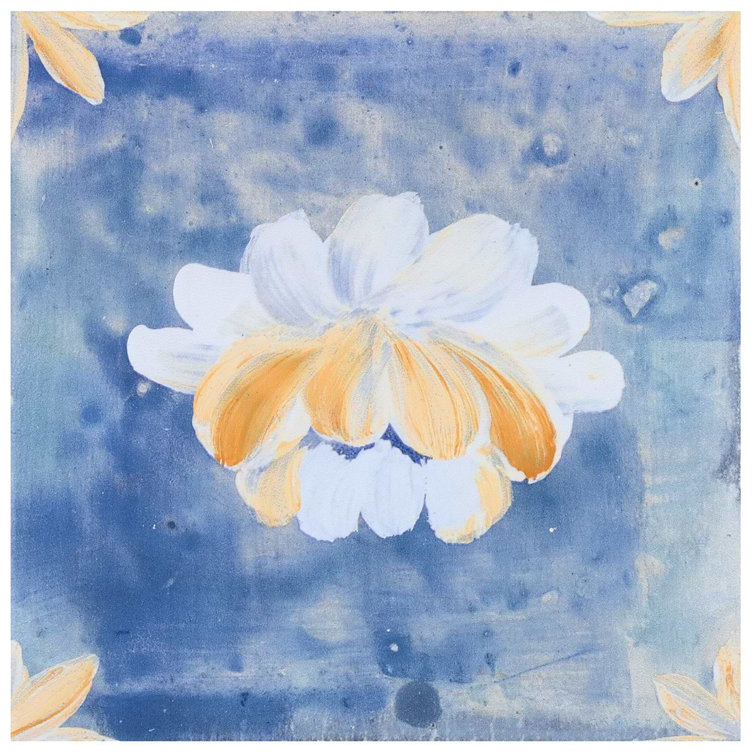 Angela Harris Blue and White Floral Porcelain Wall Tile