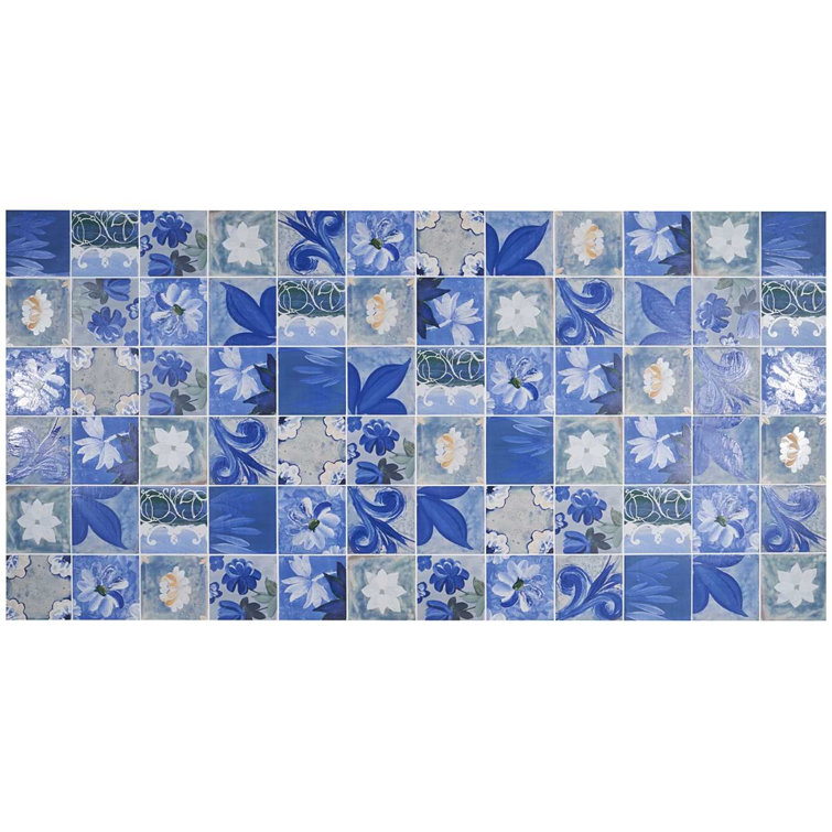 Angela Harris Blue and White Floral Porcelain Wall Tile
