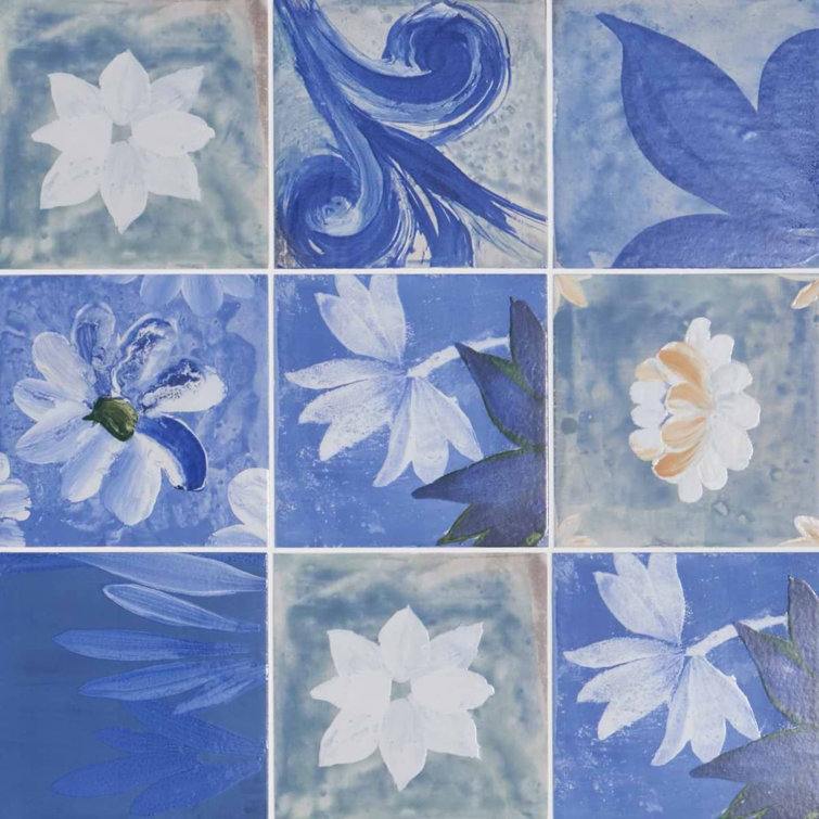 Angela Harris Blue and White Floral Porcelain Wall Tile