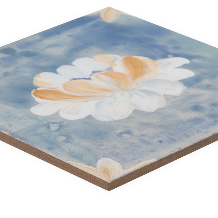 Angela Harris Blue and White Floral Porcelain Wall Tile