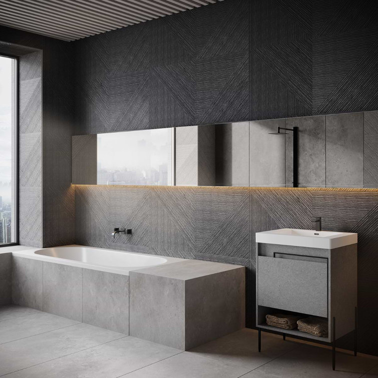 Charcoal Matte Porcelain Wood Look Rectangular Wall Tile