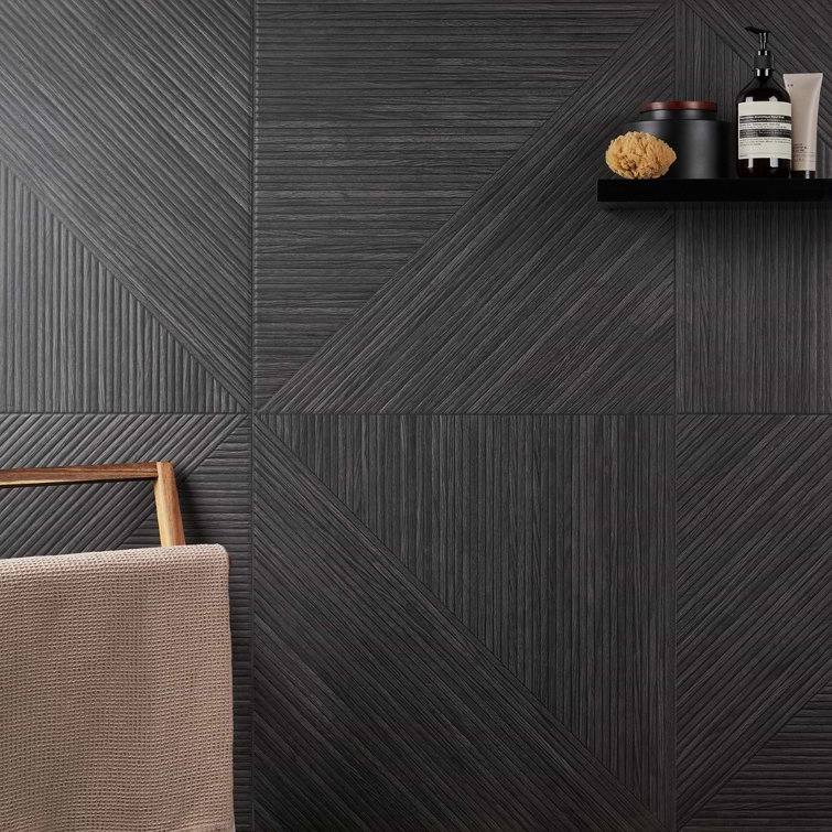Charcoal Matte Porcelain Wood Look Rectangular Wall Tile