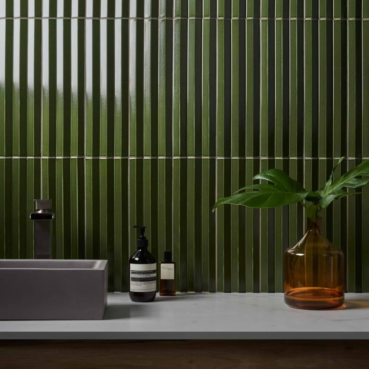 Apex Verde Green 5" x 16" 3D Polished Porcelain Wall Tile