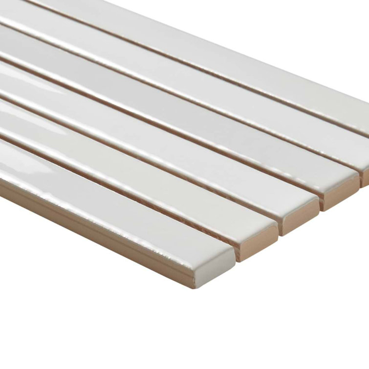 Blanco White Glossy Ceramic Elongated Subway Mosaic Wall Tile