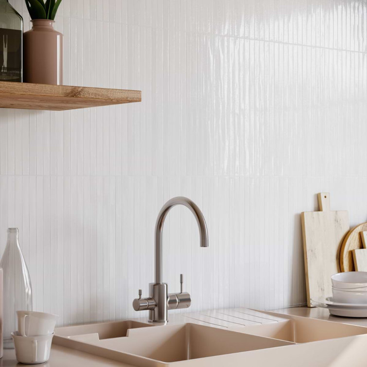 Blanco White Glossy Ceramic Elongated Subway Mosaic Wall Tile