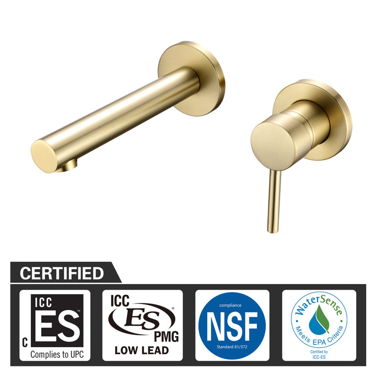Brushed Gold Brass Wall-Mounted Single Handle Bathroom Faucet
