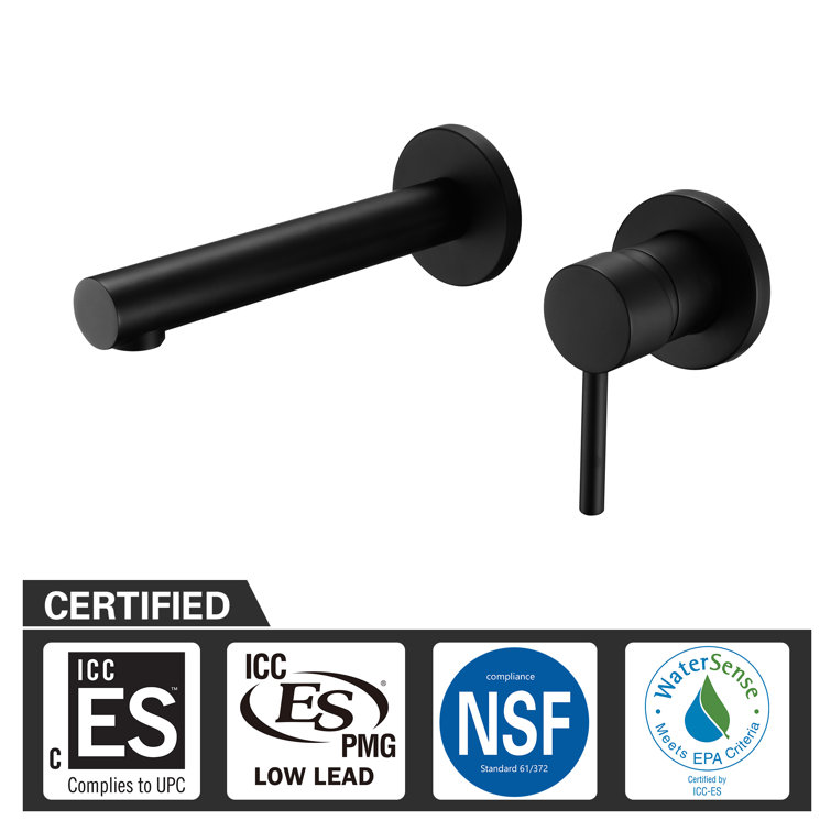 Matte Black Brass Wall Mount Bathroom Faucet with Lever Handle