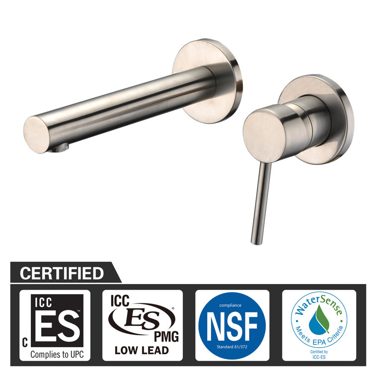 Brushed Nickel Wall-Mount Bathroom Faucet with Lever Handle