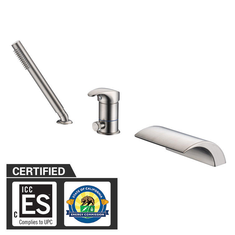 Brushed Nickel Deck Mount Waterfall Tub Faucet with Hand Shower