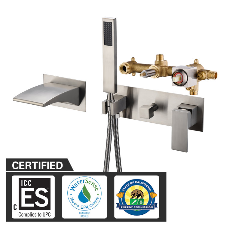 Sleek Chrome Wall-Mount Waterfall Tub Faucet with Hand Shower