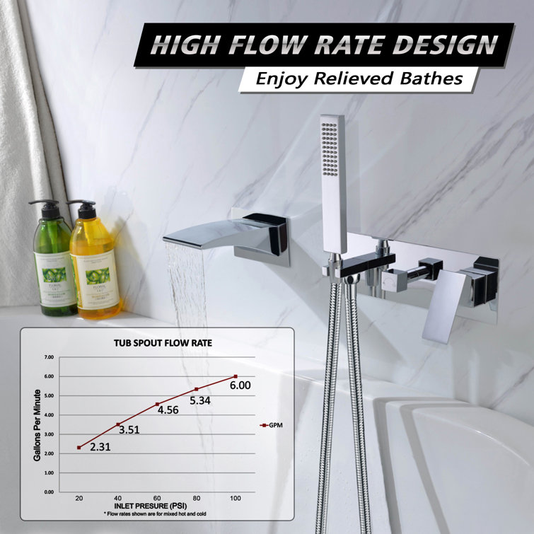Sleek Chrome Wall-Mount Waterfall Tub Faucet with Hand Shower