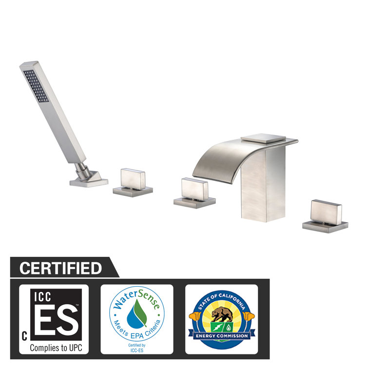 Brushed Nickel Waterfall Roman Tub Faucet with Hand Shower