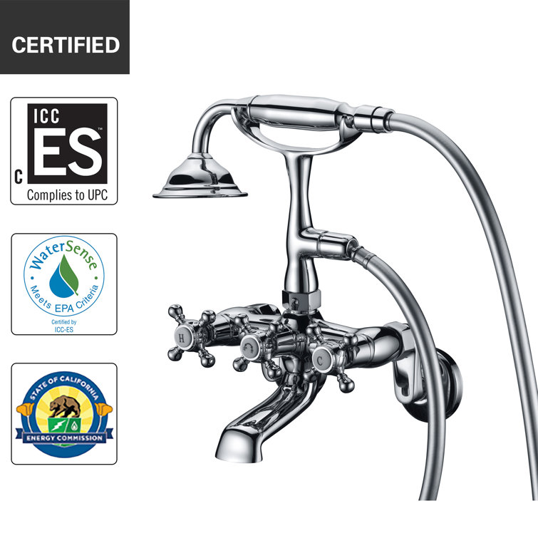 Chrome Wall Mount Clawfoot Tub Faucet with Hand Shower