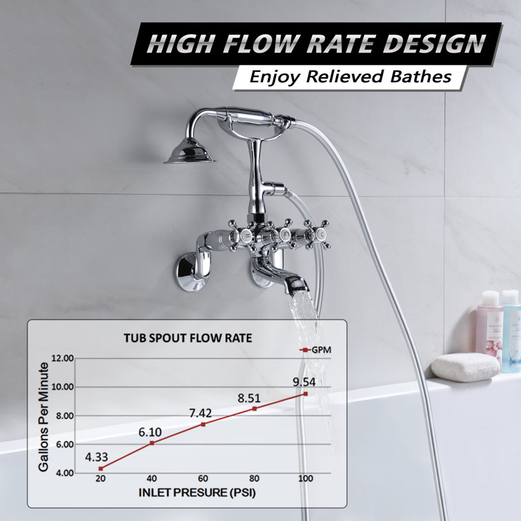 Chrome Wall Mount Clawfoot Tub Faucet with Hand Shower