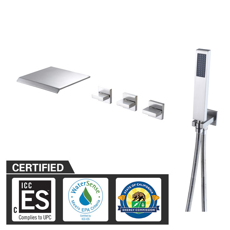 Brushed Nickel Wall Mount Tub Faucet with Hand Shower