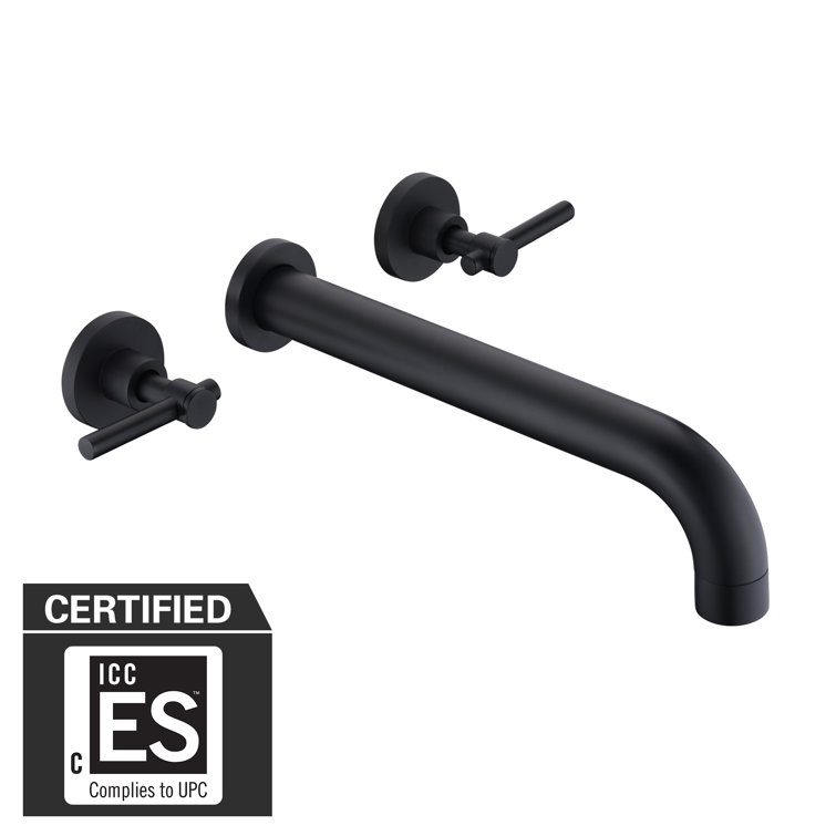 Matte Black Solid Brass High Flow Wall-Mount Tub Filler with Dual Lever Handles