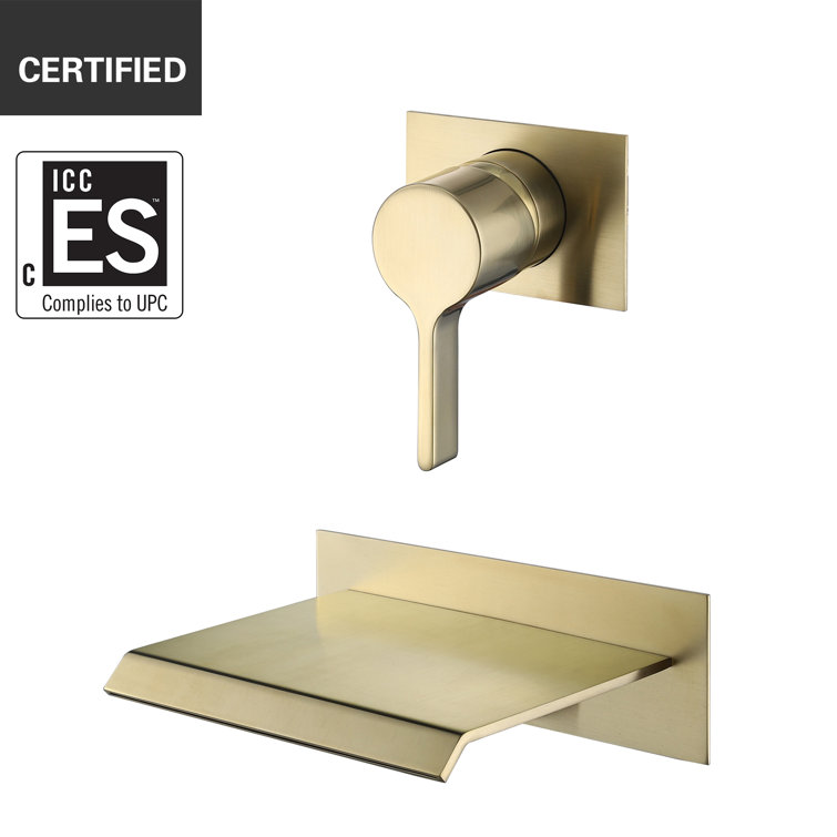 Brushed Gold Brass Waterfall Wall Mount Tub Faucet