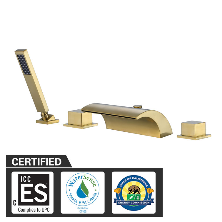 Brushed Gold Waterfall Roman Tub Faucet with Hand Shower