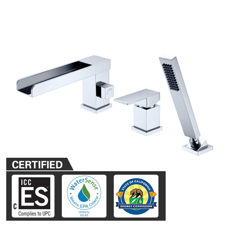 Chrome Waterfall Roman Tub Faucet with Hand Shower