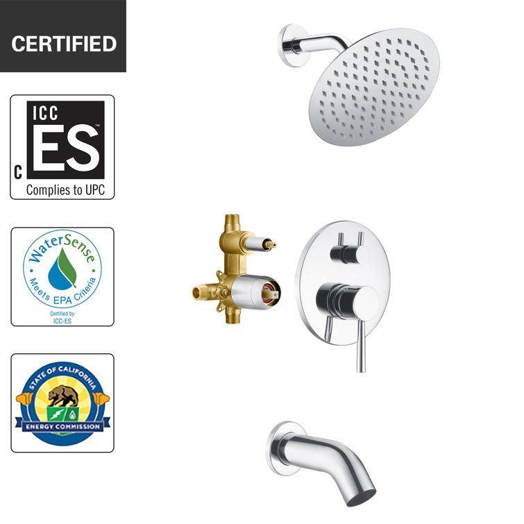 Chrome Wall-Mounted Rain Shower System with Tub Spout