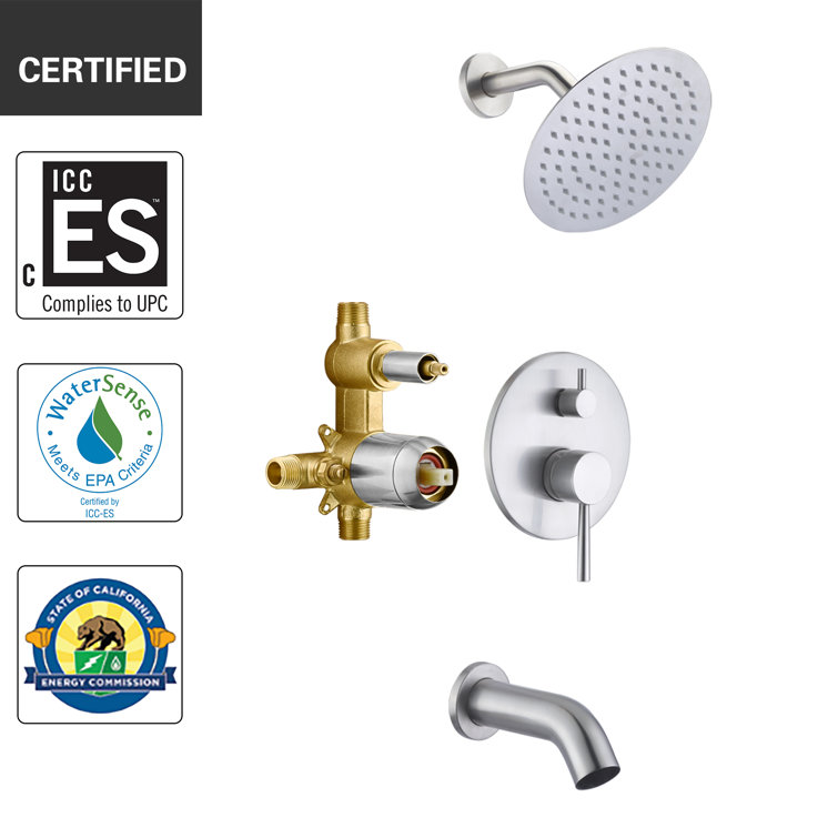 Brushed Nickel Wall Mounted Rain Shower System with Tub Faucet