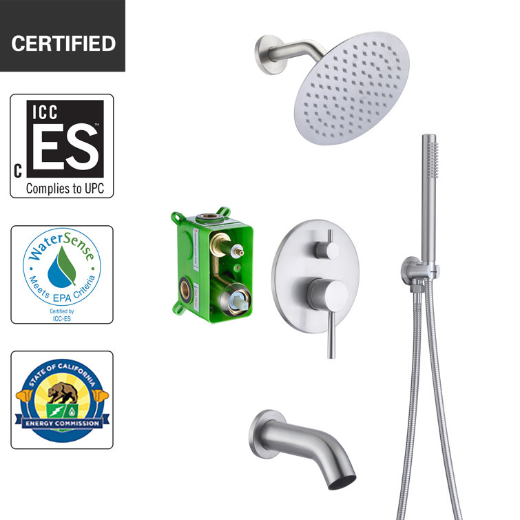 Brushed Nickel Multi-Head Rain Shower System with Handheld